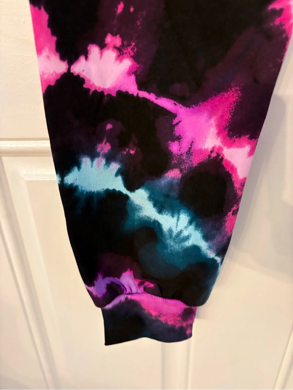 Justice Black Tie-Dye Joggers with Pink & Teal Accents